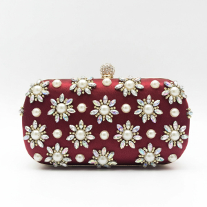 Pochette De Soirée Romantique En Tissu Orné De Perles Et De Fleurs h5