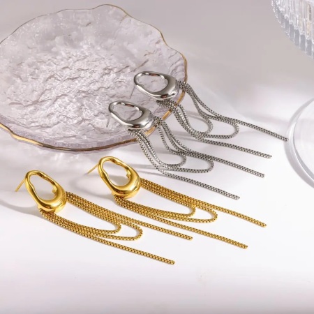 Boucles d'oreilles pendantes pour femme, en acier inoxydable, couleur or, en forme de pompon et étanches.