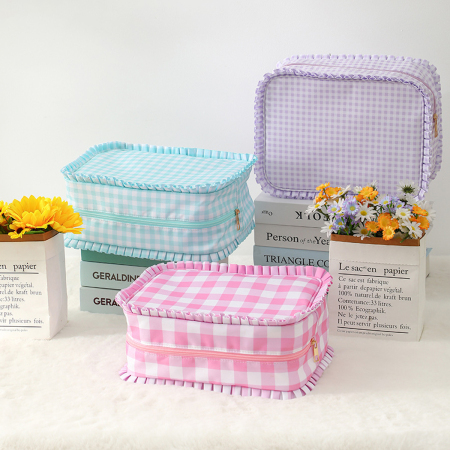 Trousse à maquillage en toile à carreaux (1 pièce) 2