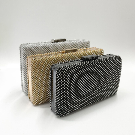 Pochette de soirée carrée en forme de boîte, couleur unie, ornée de strass, pour femme 2