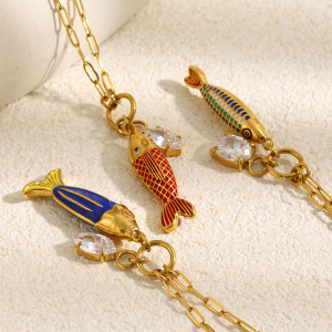 Colliers Pendentifs Pour Femmes En Acier Inoxydable, Couleur Or, En Forme De Poisson Émaillé, Pour Les Vacances h5 Image4