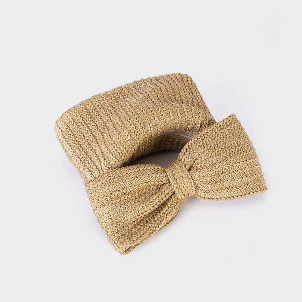 Pochettes Pour Femmes En Paille Tressée Avec Nœud Papillon, Style Parisien Chic Image3