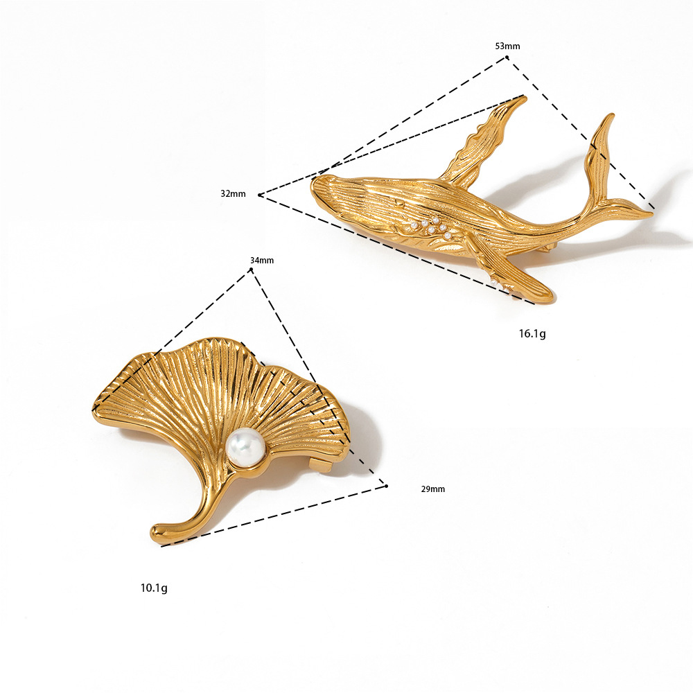 Broches Rétro En Acier Inoxydable Couleur Or, Motif Feuille D'Animal Image5