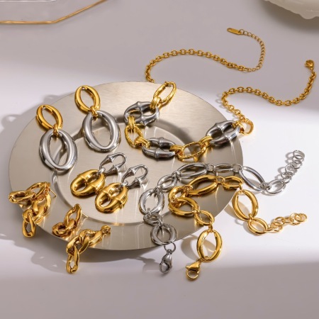Boucles d'oreilles pour femmes en acier inoxydable imperméable de forme elliptique, couleur or