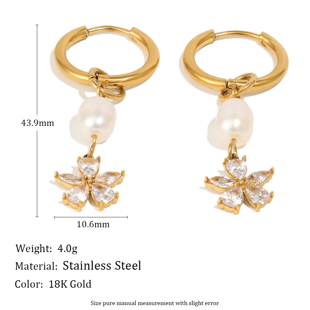 Boucles D'Oreilles Pendantes Pour Femme Sweet Flower En Acier Inoxydable Étanche Couleur Or Avec Zircon Image2