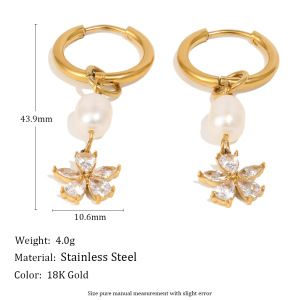 Boucles D'Oreilles Pendantes Pour Femme Sweet Flower En Acier Inoxydable Étanche Couleur Or Avec Zircon h5 Image2