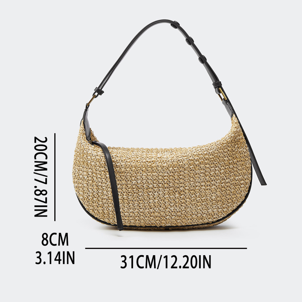 Sac Oreiller Décontracté En Paille Tissée Unie Pour Femme Image4