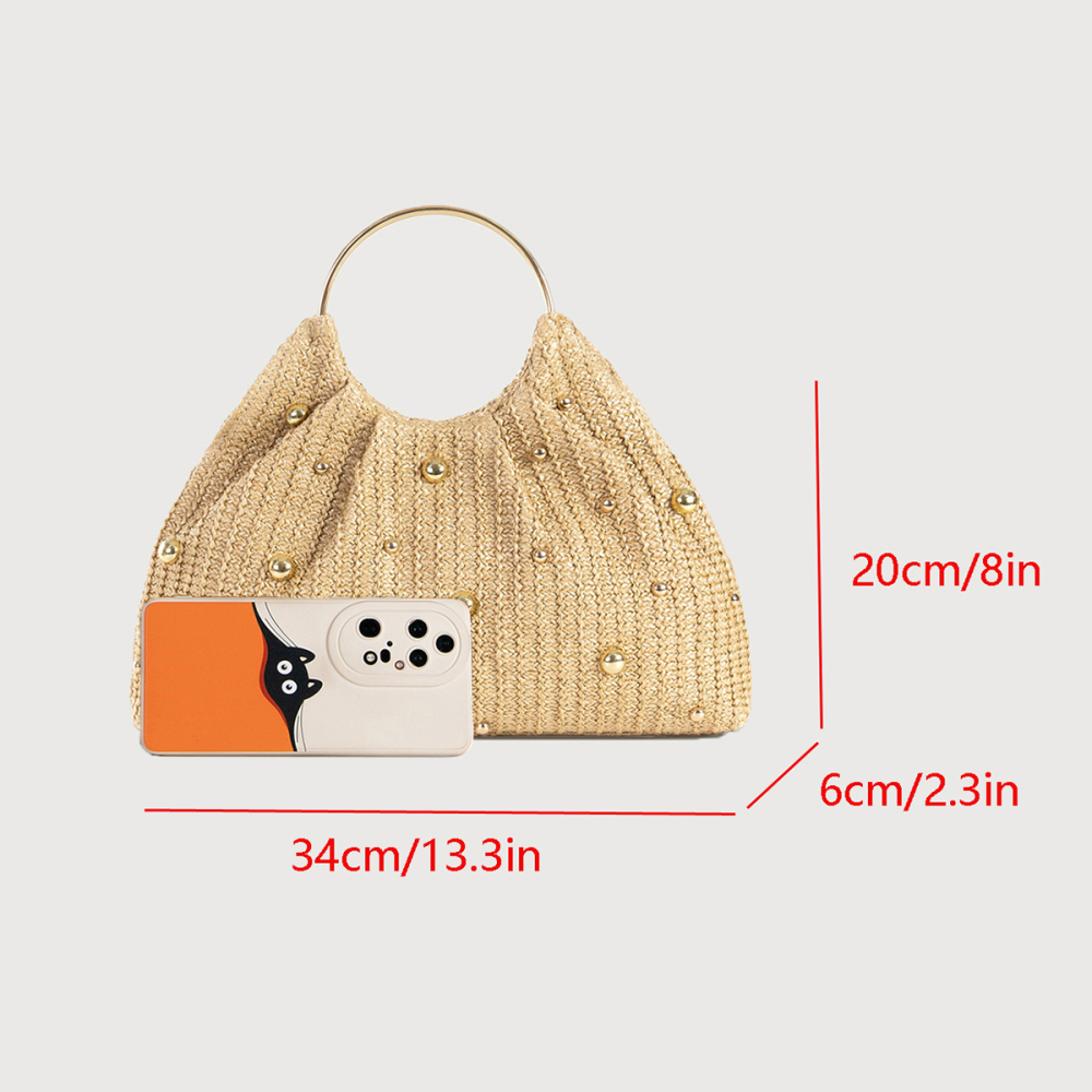 Sac Oreiller Femme En Paille Tissée Unie Style Vieille Fortune 
