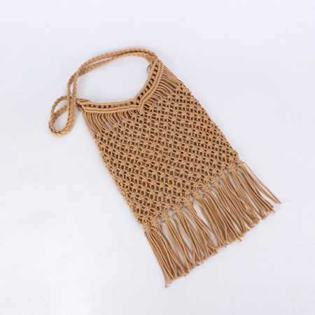 Sac hobo femme style vacances, couleur unie, en corde tressée ajourée 2