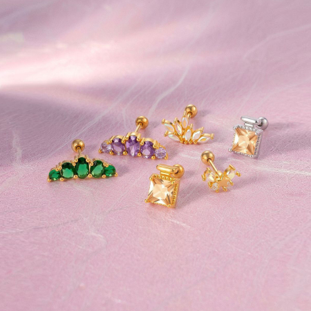 Boucles D'Oreilles Piercing Pour Femmes, Motif Papillon Rayonnant, Couleur Cuivre Doré Et Zircon.
