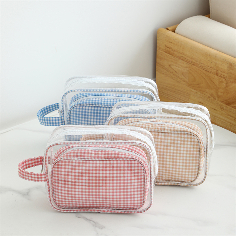 Trousse À Maquillage Décontractée En Pvc À Carreaux (1 Pièce) h5Image4