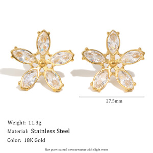 Boucles D'Oreilles Puces Pour Femmes Sweet Flower En Acier Inoxydable Étanche Couleur Or Et Zircon h5 Image2