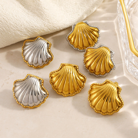 Boucles d'oreilles puces pour femmes, en acier inoxydable, couleur or, style coquillage simple et étanche 2