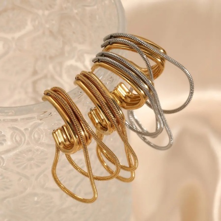Boucles d'oreilles pendantes pour femme, en acier inoxydable, couleur or, en forme de pompon et étanches.
