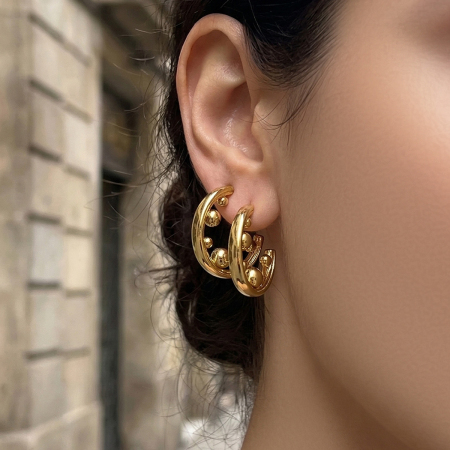Boucles d'oreilles créoles pour femmes, en acier inoxydable, étanches, couleur or, forme simple en C