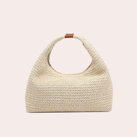 Sac à main femme en paille tressée unie, style parisien chic