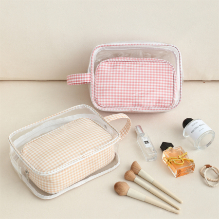 Trousse à maquillage décontractée en PVC à carreaux (1 pièce) 2