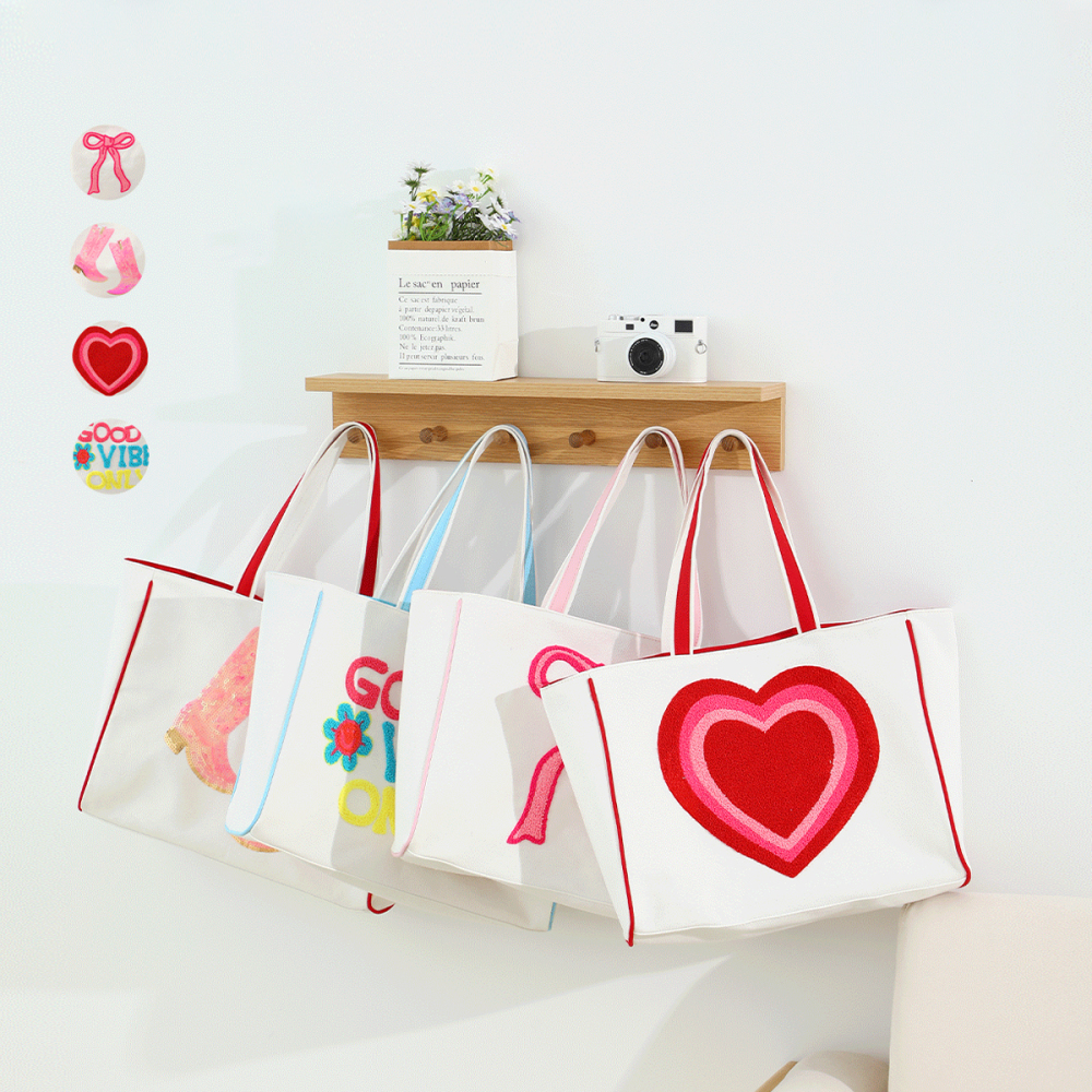 Sac Fourre-Tout En Toile À Nœud Papillon En Forme De Cœur (1 Pièce) Image2