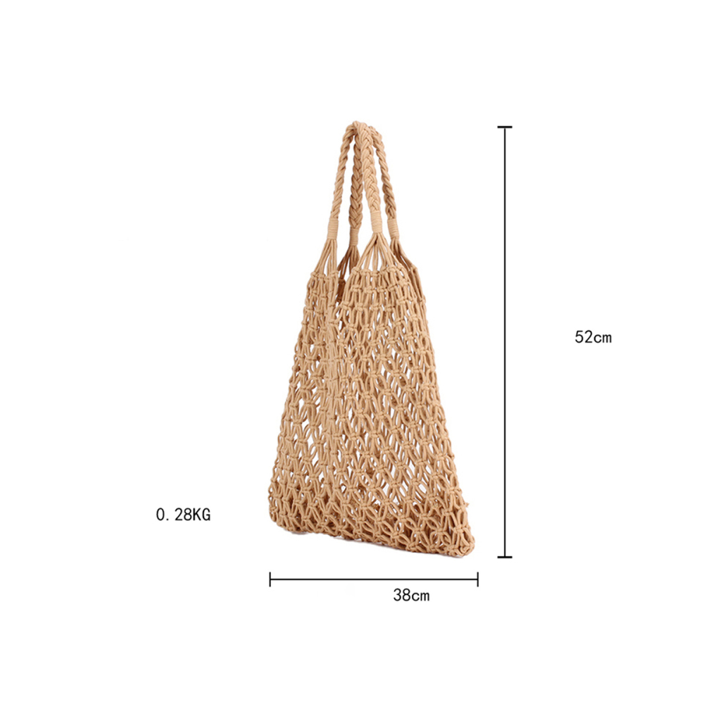 Sac De Plage Femme En Corde Tressée Ajourée, Couleur Unie, Style Vacances Image5