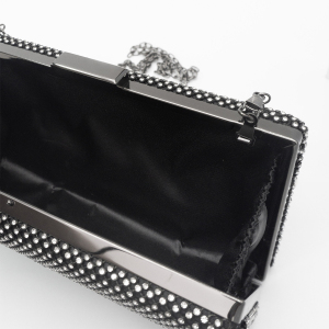 Pochette De Soirée Carrée En Forme De Boîte, Couleur Unie, Ornée De Strass, Pour Femme h5 Image4