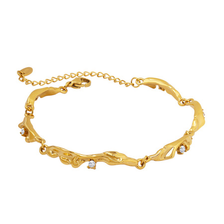 Bracelet chaîne femme rétro en acier inoxydable étanche couleur or avec zircon, forme irrégulière
