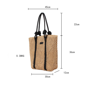 Sac Fourre-Tout Femme En Papier Tissé Uni Style Vacances h5 Image6
