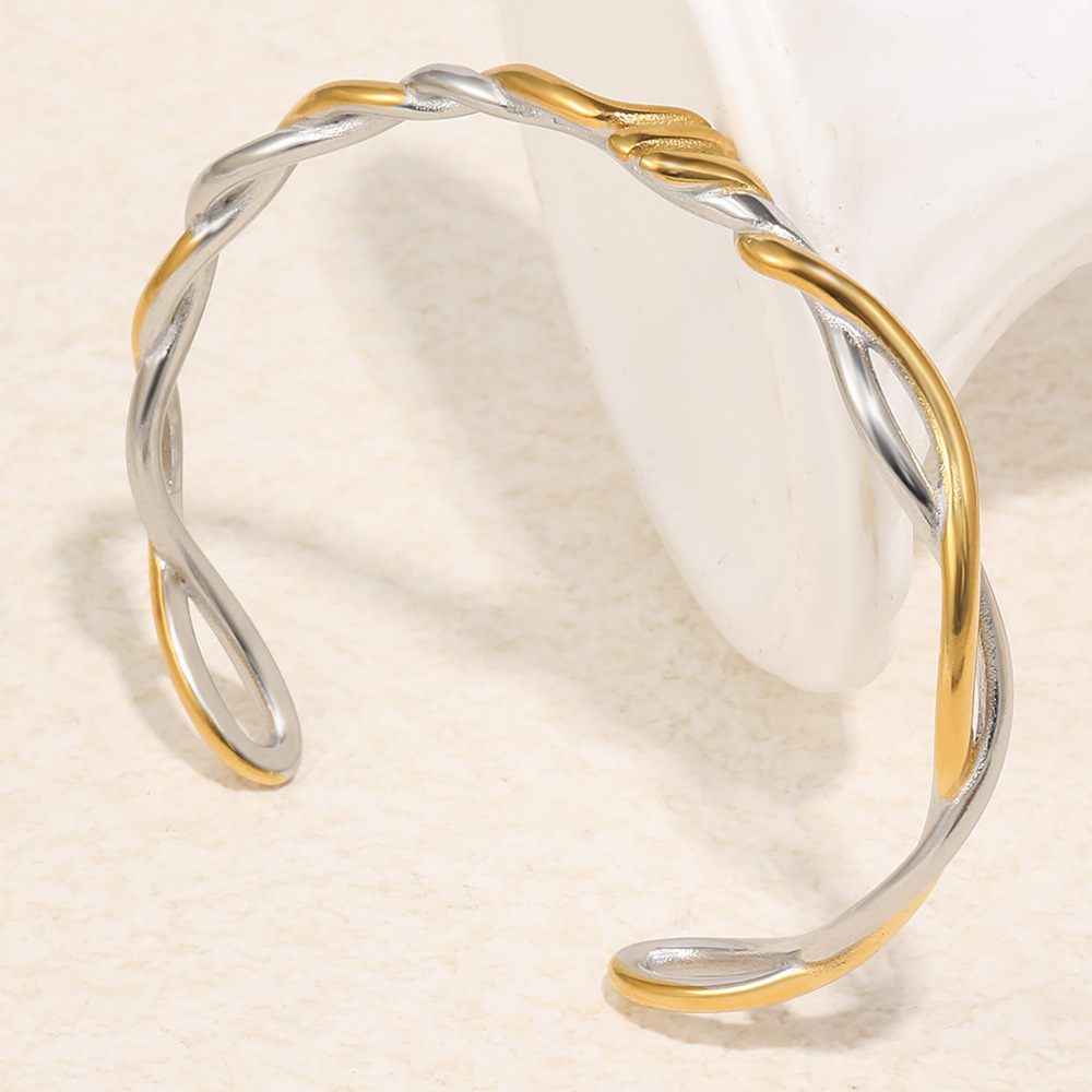 Bracelets Manchettes Pour Femmes En Acier Inoxydable, Étanches, À Torsion Simple Et De Couleurs Assorties Image6