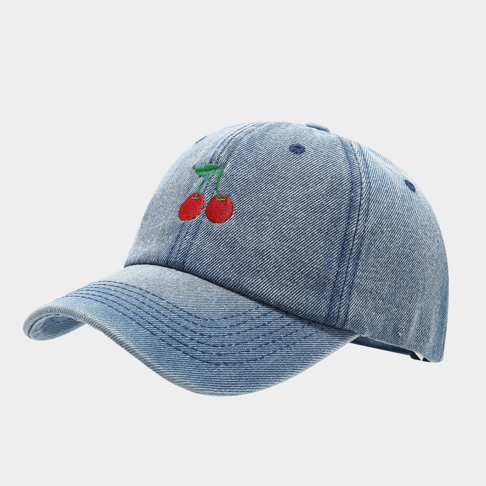 Casquette De Baseball Femme En Denim Brodé De Cerises Douces Image3