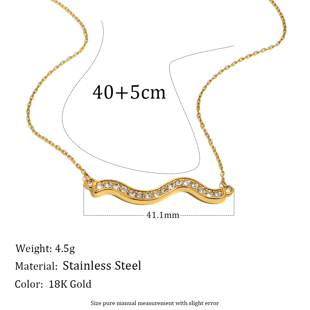Colliers Pendentifs Pour Femmes En Acier Inoxydable, Étanches, Couleur Or, Avec Strass, Forme Ondulée Simple Image2