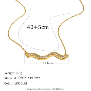 Colliers Pendentifs Pour Femmes En Acier Inoxydable, Étanches, Couleur Or, Avec Strass, Forme Ondulée Simple h5 Image2