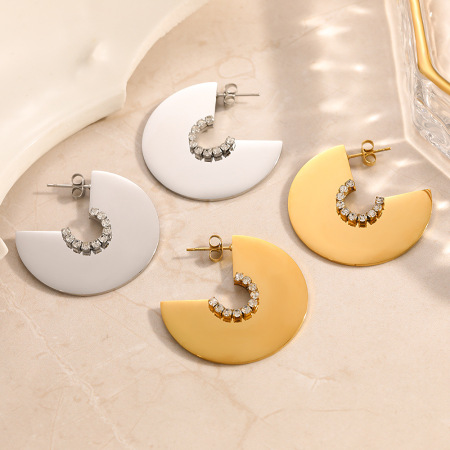 Boucles d'oreilles puces pour femmes, en acier inoxydable uni, étanches, couleur or, ornées de strass, collection Luxueuse