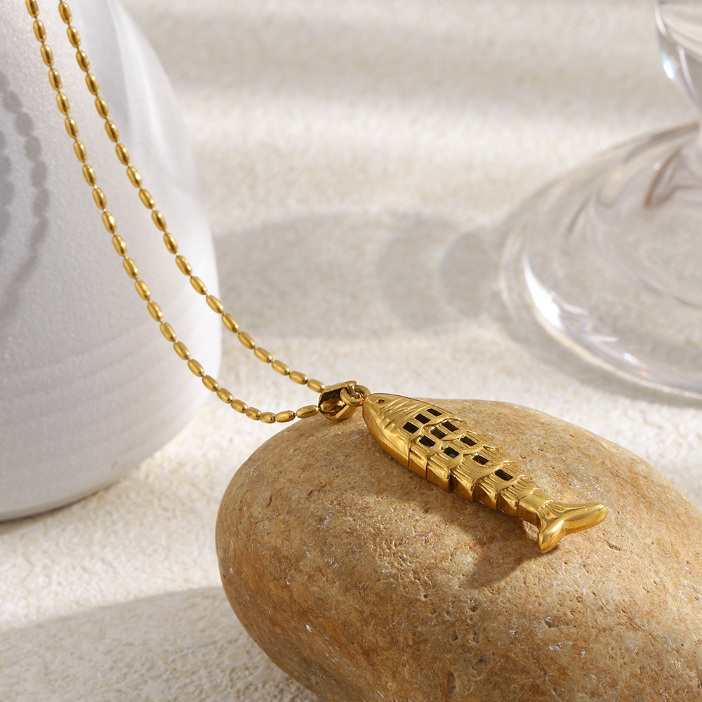 Colliers Pendentifs Pour Femmes En Acier Inoxydable, Couleur Or, Motif Poisson Simple Image5