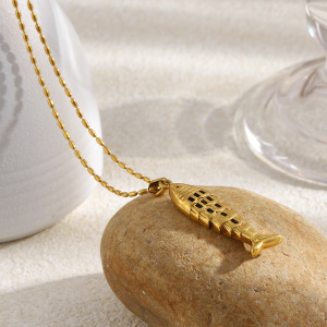 Colliers Pendentifs Pour Femmes En Acier Inoxydable, Couleur Or, Motif Poisson Simple h5 Image5