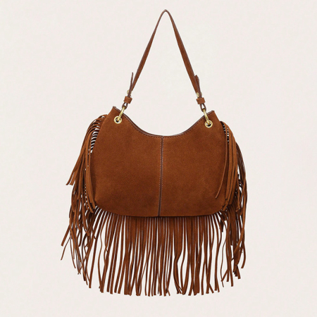 Sac cabas femme en daim à pompons style streetwear