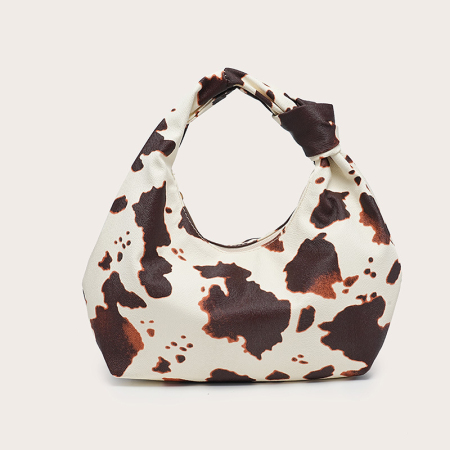Sacoche de bras pour femme en PU imprimé motif vache style streetwear