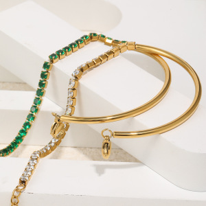 Bracelet Chaîne Luxueux Pour Femme En Acier Inoxydable, Étanche, Couleur Or, Orné De Zircon. h5 Image3