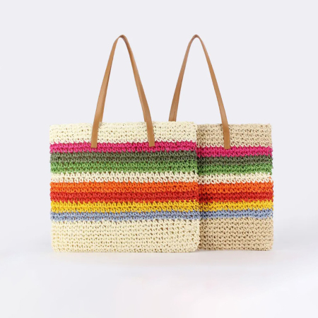 Sac de plage à rayures tissées style vacances