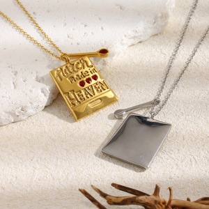 Colliers Pendentifs Rétro Rectangulaires En Acier Inoxydable, Couleur Or, Avec Strass, Pour Femmes h5 Image5