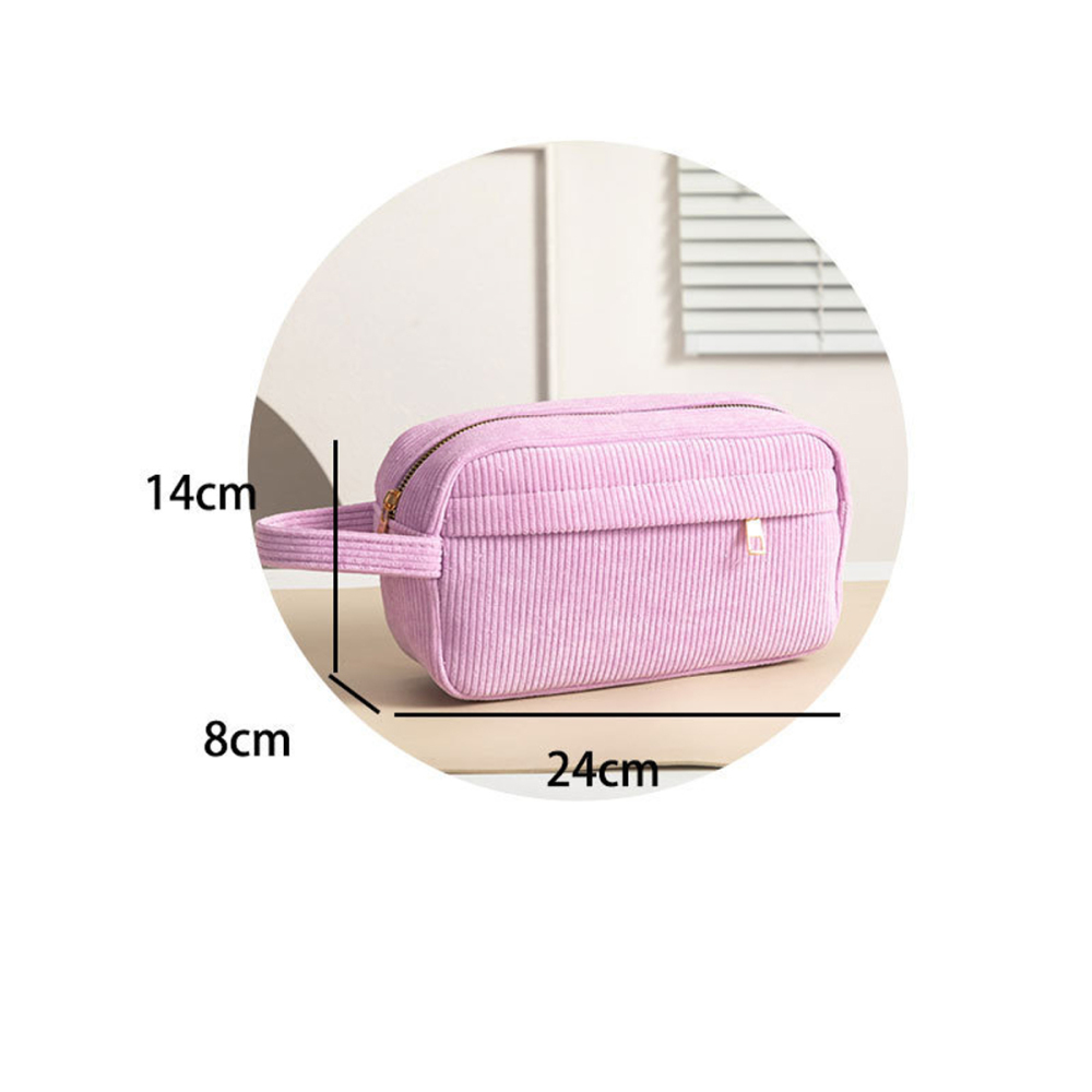 Trousses À Maquillage Pour Femmes En Velours Côtelé Uni Et Simple Image5