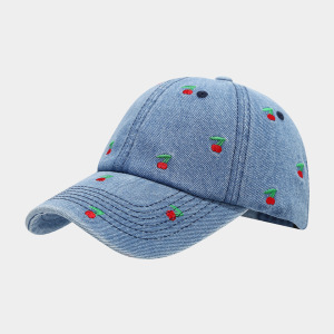 Casquette De Baseball Femme En Denim Brodé De Cerises Douces h5 Image3