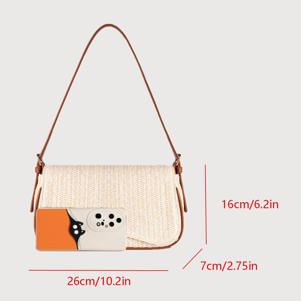 Sacoche Bandoulière Femme En Paille Tissée Unie, Style Décontracté Image5