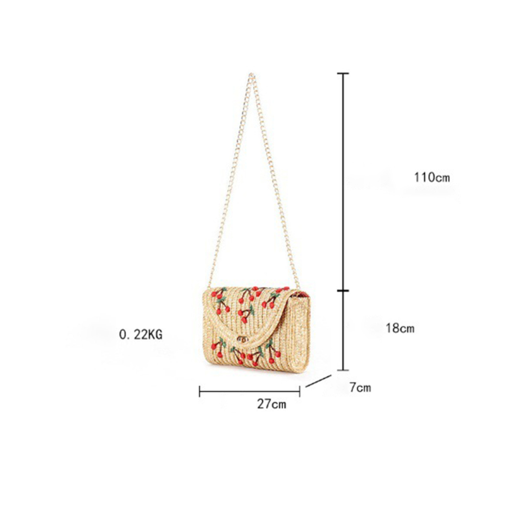 Sac Carré Femme En Paille Tressée Couleur Cerise, Style Vacances Image2