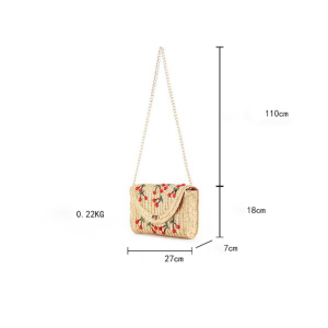 Sac Carré Femme En Paille Tressée Couleur Cerise, Style Vacances h5 Image2