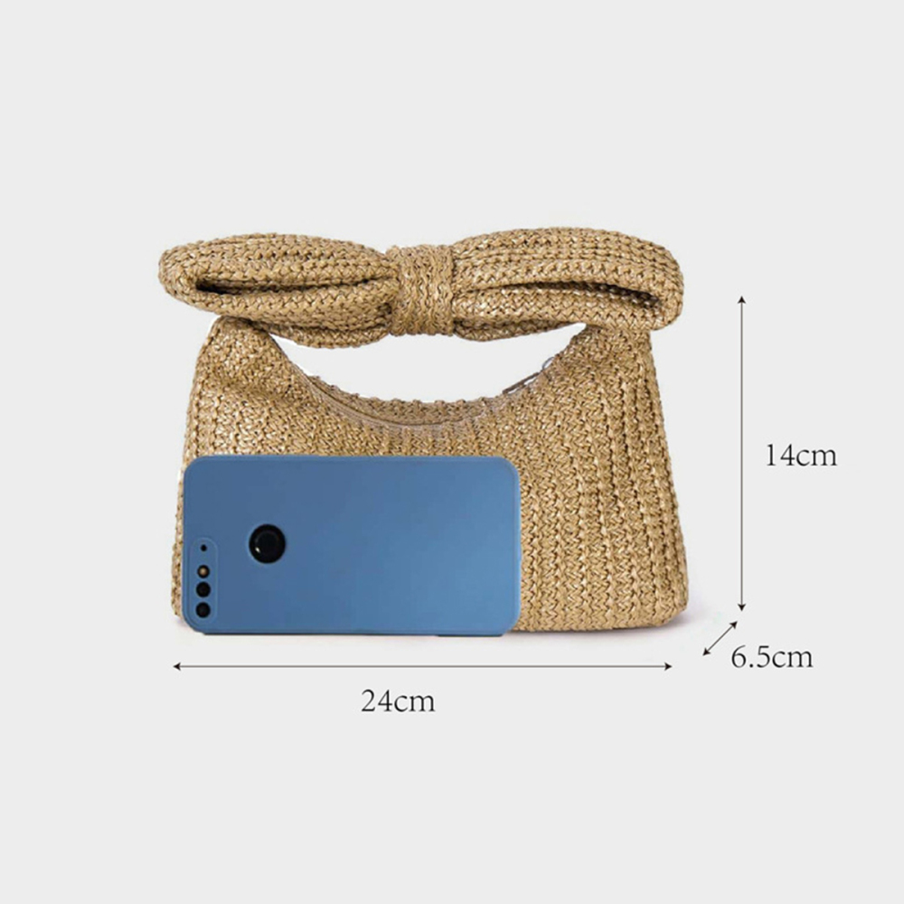 Pochettes Pour Femmes En Paille Tressée Avec Nœud Papillon, Style Parisien Chic Image5