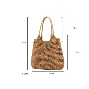 Sac Fourre-Tout Femme En Papier Tissé Uni Style Vacances h5 Image5