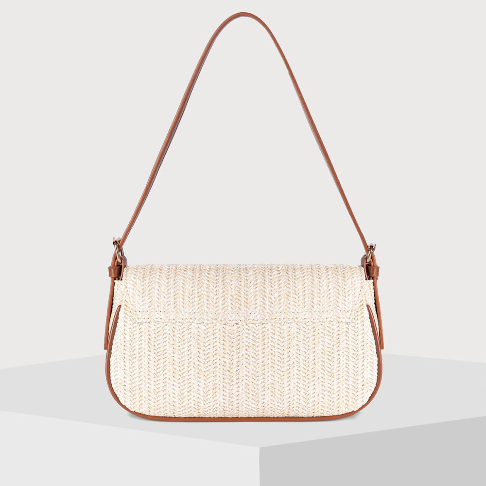 Sacoche Bandoulière Femme En Paille Tissée Unie, Style Décontracté Image2
