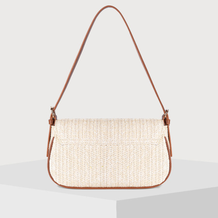 Sacoche bandoulière femme en paille tissée unie, style décontracté 2
