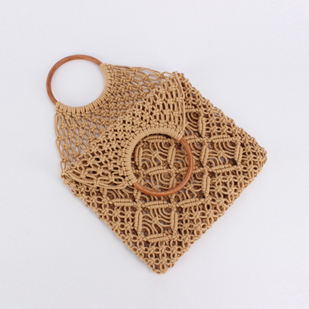 Sac fourre-tout femme style vacances, couleur unie, en corde tressée ajourée 2