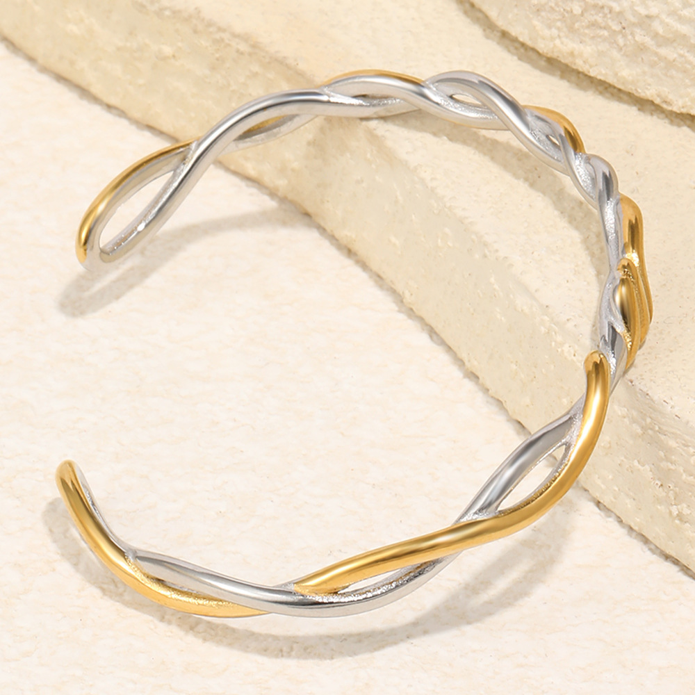 Bracelets Manchettes Pour Femmes En Acier Inoxydable, Étanches, À Torsion Simple Et De Couleurs Assorties Image5