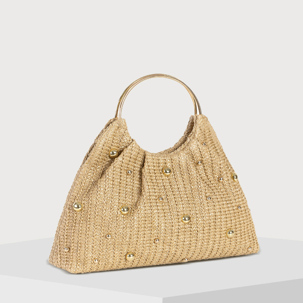Sac Oreiller Femme En Paille Tissée Unie Style Vieille Fortune Image2